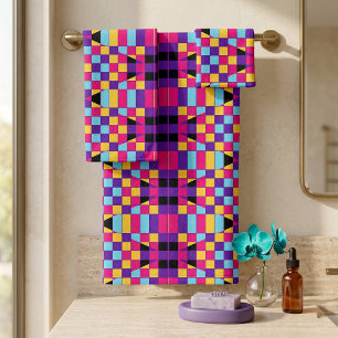 Modern Colorful Op Art Mosaic Geometric Pattern Bath Towel Set
