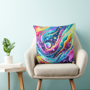 MODERN COLORFUL OUTER SPACE ART DESIGN THROW PILLOW