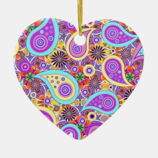 Modern Colorful Paisley Heart Hanging Ornament (Front)