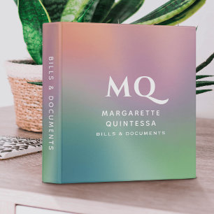 Modern Colorful Pastel and White Monogram Initials Binder