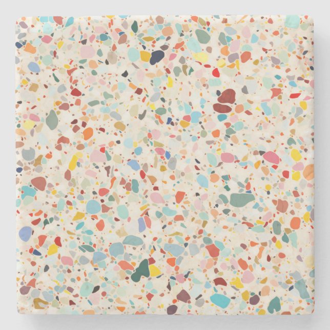 Modern Colorful Pastel Terrazzo Pattern Stone Coaster (Front)