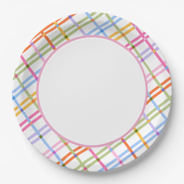 Modern Colorful Plaid Baby Shower Theme Paper Plate (Front)