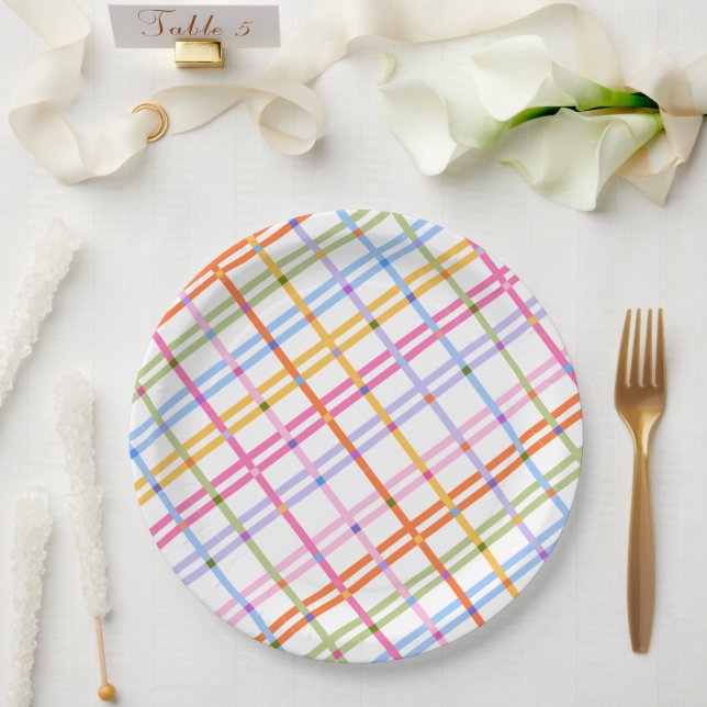 Modern Colorful Plaid Baby Shower Theme Paper Plate (Wedding)