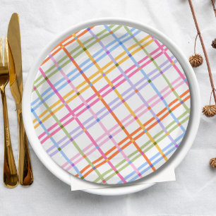 Modern Colorful Plaid Baby Shower Theme Paper Plate