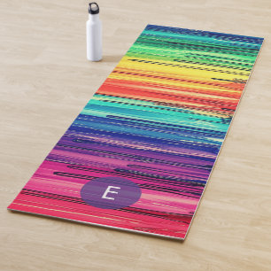 Modern Colorful Rainbow Monogram Yoga Mat