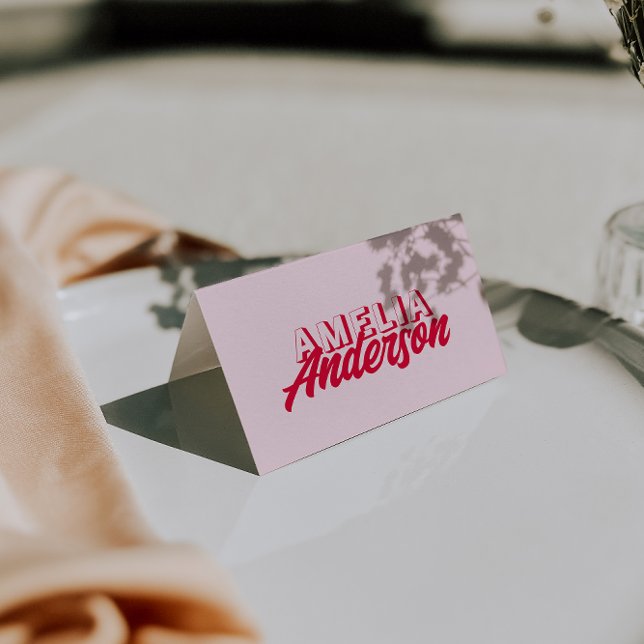 Modern Colorful Red Pink Retro Wedding Place Cards (Creator Uploaded)