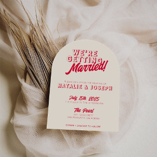 Modern Colorful Retro Funky Unique Arched Wedding Invitation
