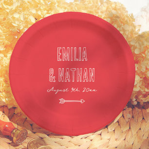 Modern Colorful Retro Hand Drawn Cupid Wedding Paper Plate