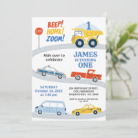 Modern Colorful Road Transport 1st Birthday