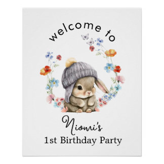 Modern Colorful Sweet Bunny Birthday Welcome Poste Poster