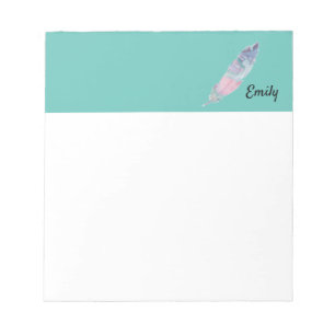 Modern Colorful Teal and Pink Feather Notepad