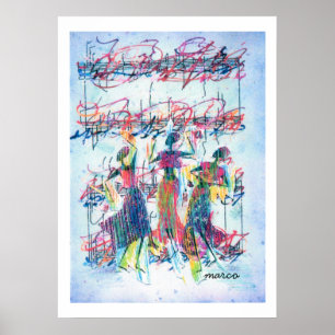 Modern colorful watercolor African dancers Poster