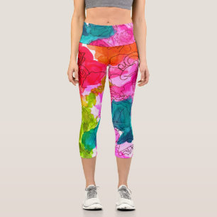 Modern colorful watercolor arty colorful funky art capri leggings