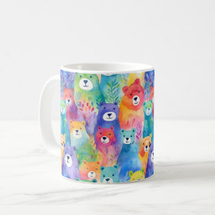 Modern colorful watercolor bears pattern  coffee mug