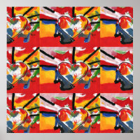 Modern colorful watercolor collage hearts poster