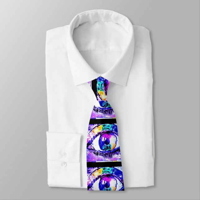 Modern Colorful Watercolor eye pattern Tie (Tied)