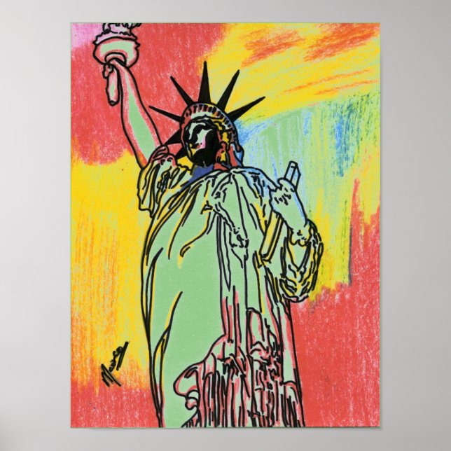 Modern colorful watercolor Lady Liberty Pop Art Poster (Front)