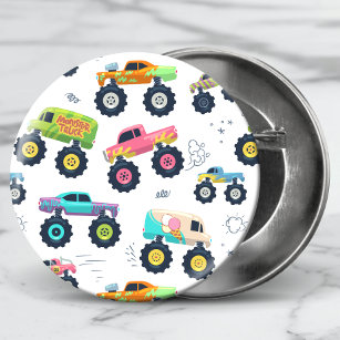 Modern Colorful Watercolor Monster Car Trucks 2 Inch Round Button
