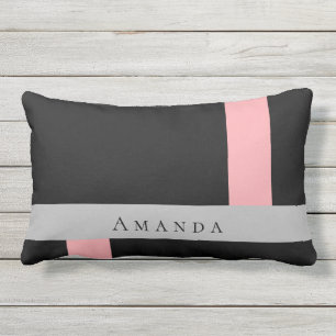 Modern colour Block black grey coral name outdoor Lumbar Pillow