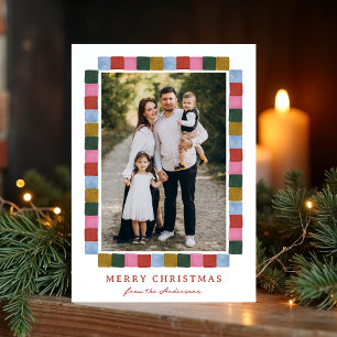 Modern Colour Block Border Merry Christmas Photo Holiday Card