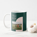 Modern Colour Block Christmas Holiday Photo Coffee Mug<br><div class="desc">Celebrate the season with this stylish holiday photo mug. This design features stylish gold lettering " Merry and Bright" with rose gold & green geometric colour blocks. You can personalize the text and insert your photo. More Christmas designs are available at my shop BaraBomDesign.</div>