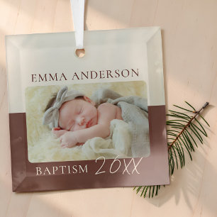 Modern Colour Block Custom Baby Baptism Photo Glass Ornament