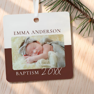 Modern Colour Block Custom Baby Baptism Photo Metal Ornament