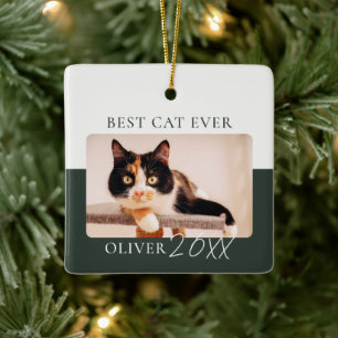 Modern Colour Block Custom Best Cat Ever Photo Ceramic Ornament