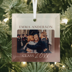 Modern Colour Block Custom Graduate Year Photo Glass Ornament