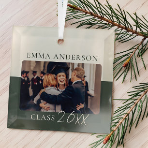 Modern Colour Block Custom Graduate Year Photo Glass Ornament