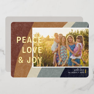 Modern Colour Block Earthy Photo Horizontal Gold Foil Holiday Card