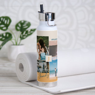 Modern Colour block Family Photo Collage Water Bottle