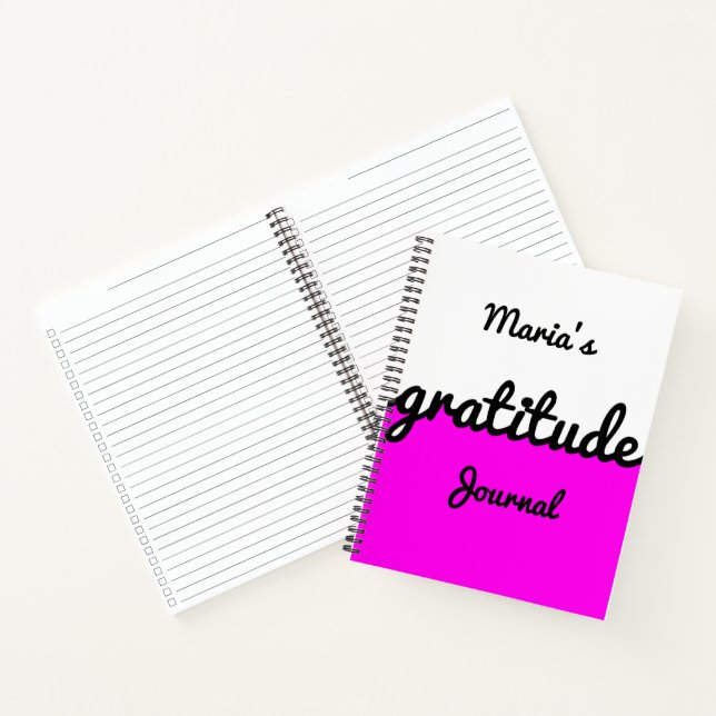 Modern Colour Block Hot Pink Black White Gratitude Notebook (Inside)
