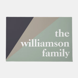 Modern Colour Block in Sage and Brown Personalized Doormat