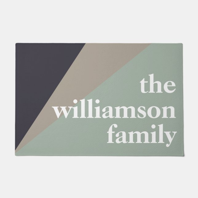 Modern Colour Block in Sage and Brown Personalized Doormat (Front)
