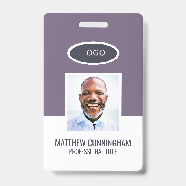 Modern Colour Block Logo Employee Name Barcode Badge (Front)