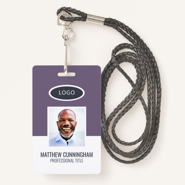 Modern Colour Block Logo Employee Name Barcode Badge (Front with Lanyard)