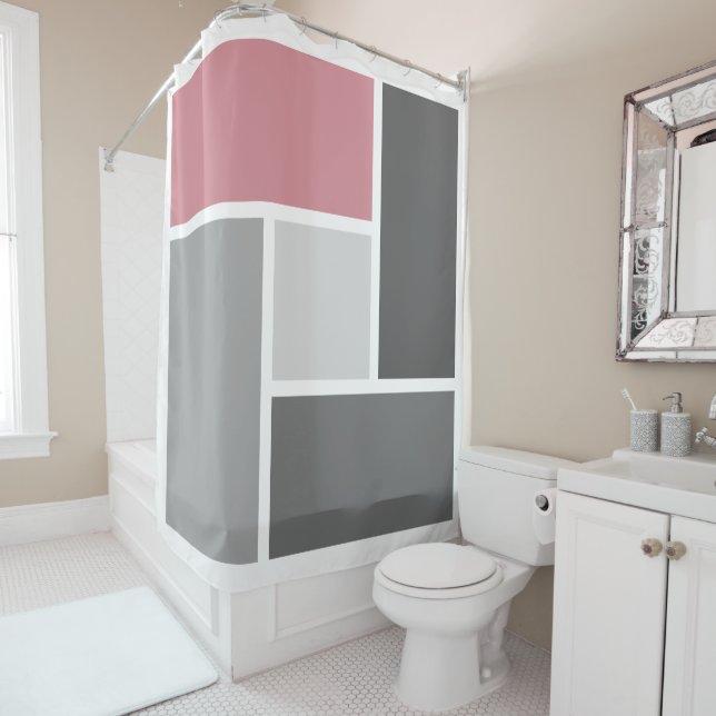 Modern Colour Block Mosaic Dusty Pink Grey White (In Situ)