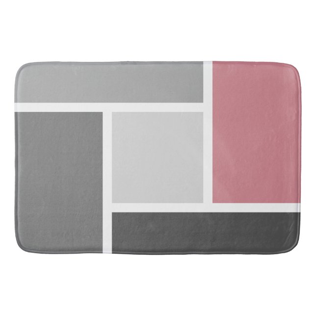 Modern Colour Block Mosaic Dusty Pink Grey White Bath Mat (Front)