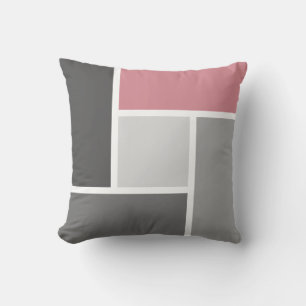 Modern Colour Block Mosaic Dusty pink Grey White Throw Pillow