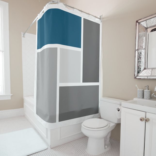 Modern Colour Block Mosaic Ocean Blue Grey White (In Situ)