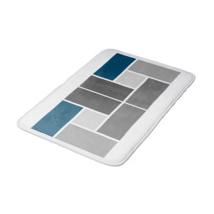 Modern Colour Block Mosaic Ocean Blue Grey White Bath Mat