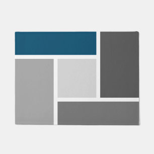 Modern Colour Block Mosaic Ocean Blue Grey White Doormat