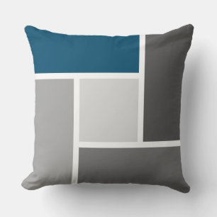 Modern Colour Block Mosaic Ocean Blue Grey White Throw Pillow