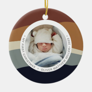 Modern Colour Block My First Christmas Earthy Colo Ceramic Ornament