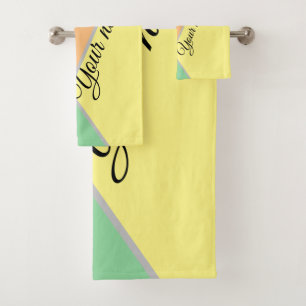 Modern Colour Block Pastel Mint & Peach Custom Nam Bath Towel Set