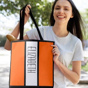 Modern Colour Block Personalized Monogram Orange Tote Bag