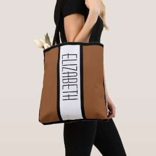 Modern Colour Block Personalized Monogrammed Brown Tote Bag