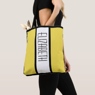 Modern Colour Block Personalized Name Yellow Tote Bag