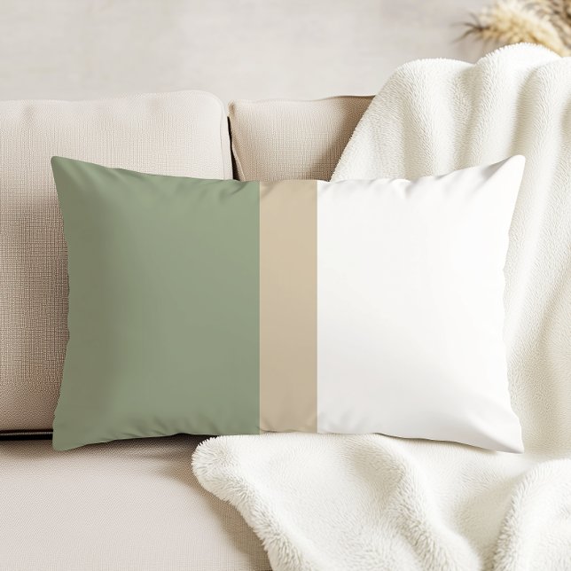 Modern Colour Block Sage Green Beige White Accent Pillow (Creator Uploaded)